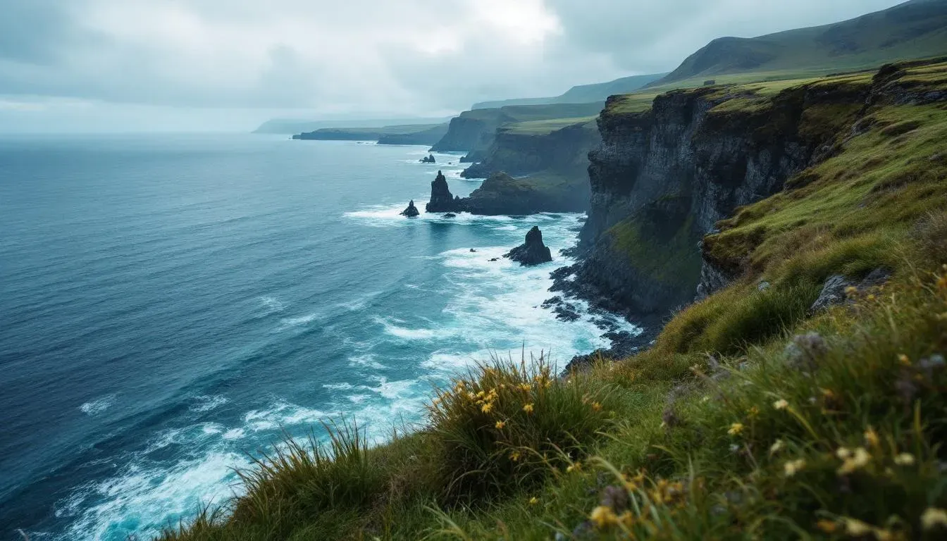 Sea cliffs and grassland above the Atlantic on the Irish coast